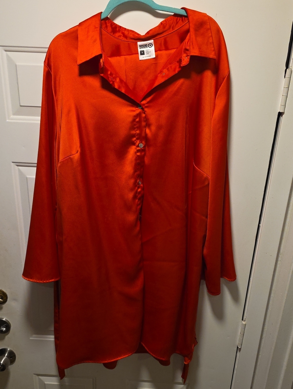 Target Orange Satin Button-Front Oversized Shirt And Wide Leg Pants